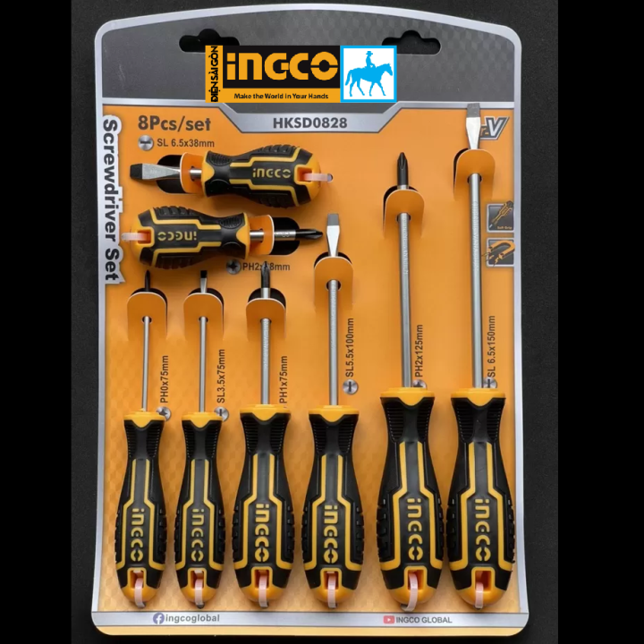 Bộ 8 cây tua vít dẹp và bake Thép CR-V INGCO TOTAL HKSD0828 | Lazada.vn