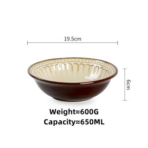 OMK American retro relief craft Ceramic 8 inch bowl 650ML
