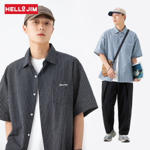HELLO JIM Korean Shirt Men Striped shirt Short sleeve shirt mens spring summer 2022 new loose fashion brand INS shirt  JA1636
