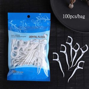 100pc/bags Tooth Cleaning Dental Floss Toothpicks Set for Clean Teeth Fresh Breath Gap Cleaning and Care Flat Thread Dental Stick