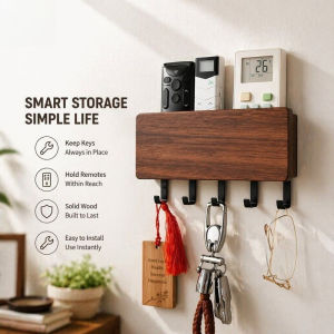 Wall Mounted Key Hanger Wooden Key Holder Organizer With Hooks Mail Shelf No Drill