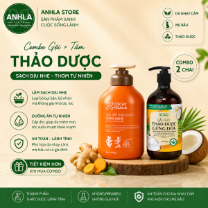 Combo Sữa Tắm Gừng Nghệ 500g & Dầu Gội Gừng Dừa 440g Cỏ Cây Hoa Lá – Giữ Ấm Toàn Thân Sạch Mụn Sáng Da Sạch Gàu Ngừa Rụng Tóc