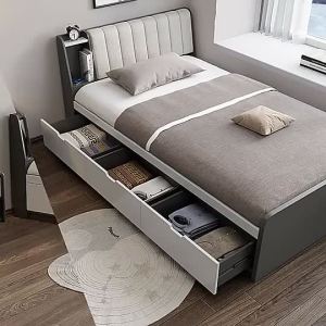 HDB Storage Solid Wooden Bed Frame Storage Bed Single Bed Multi-functional storage bed Tatami Mat Drawer Bed 1.2-meter small unit childrens bed