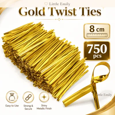 FP1072 (750PCS) 8cm metallic Twist Ties Gold Tie Wire for Candy Lollipops Cake Toppers Tie