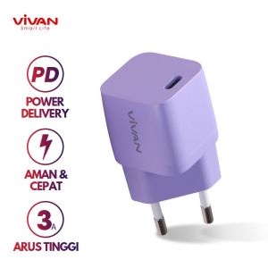 Pd Qc 3.0 Kepala Charger Nano Fast Charging 20W 3A Type C (Aman dan Support Fast Charging Kompatibel Untuk Iphone Series) Garansi 1 tahun Vivan Power Nano 20