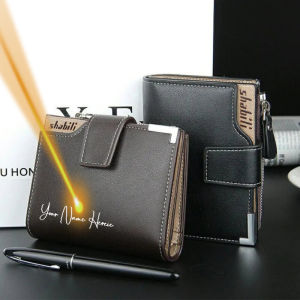Custom Name Mens Wallet Card Holder Zipper Coin Pocket Purse Multi-function Money Bag Hasp Wallets Personalized Gift for Birthday Fathers Day Anniversary