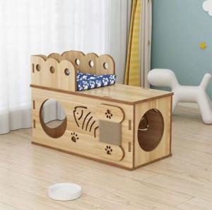 【SG Stock】 Cat Tunnel Cat Nest Pet Cat Nest Four Seasons Universal Cat Scratch Board Cat Toy Wooden Cat Drill Hole