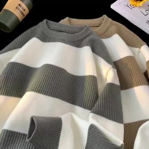 2026 New Long Sleeve Striped Sweater For Men Korean Fashion Pullover Knitted Sweaters Casual Crewneck Pullovers Y2K Streetwear2026