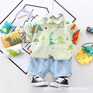 (Cherry) PROMO 9.9 Setelan Kemeja Anak Motif Dino Import Kemeja Anak Lengan Pendek Baju Anak Import