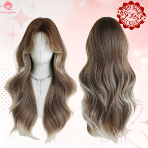 "Seven Queen" Wig 70cm Long Curly Honey Tea Brown Top Gradient Balayage Curls Hair Natural High-Temperature Polyester High Quality Fashion Beautiful Smooth Matt