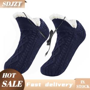 SDJZT Điện Nước Nóng Lông Cừu Vớ Dép Đi Trong Nhà Cho Nam Giới Phụ Nữ Mùa Đông USB Sưởi Ấm Pad Dệt Kim Vớ Chân Nóng
