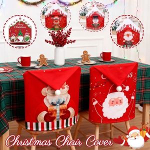 Christmas Chair Covers Santa Claus Xmas Cap Printed Seat Cover Home Party Dining Table Runner Decor