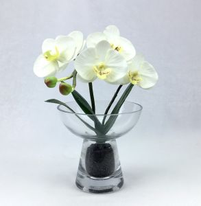 OrientalFineArt  ดอกกล้วยไม้ประดิษฐ์ แจกันดอกไม้ประดิษฐ์ตกแต่งบ้าน กล้วยไม้สีขาวพร้อมแจกันแก้ว