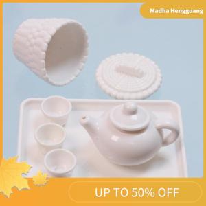 Madha 1 Set Dollhouse Scene Accessories Simulation Tea Kit Model Tea Pot Cup Tea Table Decoration Collectible Room Ornament