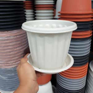 กระถางพลาสติกทรงลายโรมัน พร้อมจานรอง ขนาด12นิ้ว-15นิ้ว