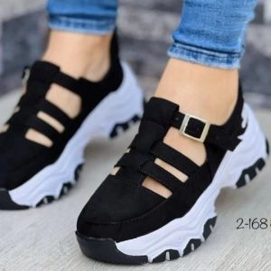 [Free Shipping] Casual Sneakers Flat-Soled Round-Toe In Stock With Buckle Closure Suitable For Spring And Autumn Low-Top Available In Large Sizes WomenS New Style Thick-Soled Sandals