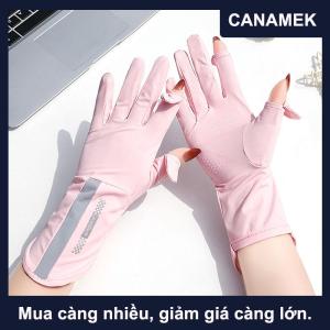 【CANAMEK】 Mùa hè Kem chống nắng găng tay phụ nữ mỏng băng lụa chống tia cực tím sương ngón tay màn hình cảm ứng lái xe không trượt Găng tay thoáng khí