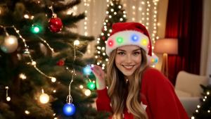 LED Santa Hat Glowing Christmas Hat Glowing Glowing Santa Hat with Colorful LED Light Strip Christmas New Year Party Headwear