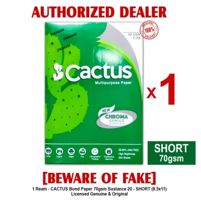 CACTUS Bond Paper Papers SHORT 8.5x11in 70gsm Sub. 20 Copy Paper GREEN Label - 1 Ream