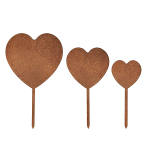 3Pieces Heart Shape Garden Stakes with Rust Steel Design for Romance Outdoor and Home Decorative Accessories