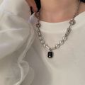 huiheyu necklace for men aesthetic stainless steel necklace kwintas pang lalaki Geometric Hip Hop Cold Wind Style Party Black Gem Pendant Gift Female Choker Korean Style Necklace Pearl Necklace Clavicle Chain. 