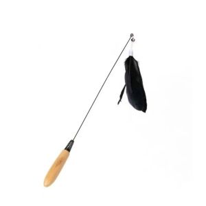 XIJIBAN Wooden Handle Spring Teasing Cat Stick Feather Simulation Fishing Rod Cat Teaser Stick Toy Funny Interactive Bell Squeaky Cat Toy