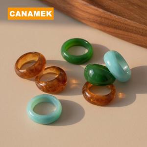 【CANAMEK】 Resin Acrylic Irregular Ring Set 1 3Pcs Colorful Geometric Fashion Accessory Women Girls Everyday Outfit Event Use
