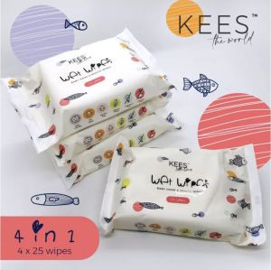 KEES The World 4-in-1 Hypoallergenic Baby Wipes - Alcohol-Free Fragrance-Free Paraben-Free Travel Pack 100Pcs