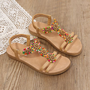 Free Shipping Summer New WomenS Sandals With Rhinestones Large Size Floral Flat Sandals WomenS Shoes In Stock