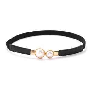 1pcs Stretch Belt Adjustable Double Pearl Belt Leather Dress Skirt Waist Elastic Slim Womens Belts