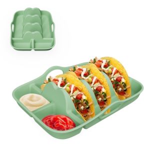 Silicone Taco Holder Tray With Dip Compartments Food Grade Plate Stand For Mexican Pancake Roll