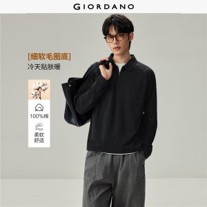 Giordano Beau Monde Men Half zip raglan sleeve long sleeve polo shirt Free Shipping 13016612