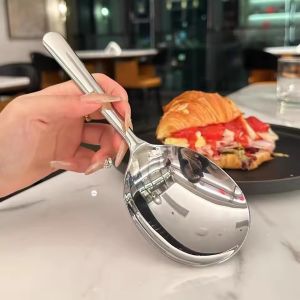 2Pcs Big Head Stainless Steel Spoon / Large Size Dining Spoon / Rice Serving Spoon / Colander Soup Spoons / Restaurant Kitchen Utensils