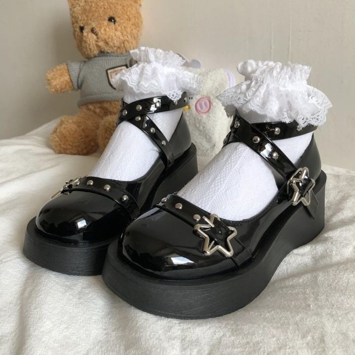 Japanese Lolita Shoes Star Buckle Strap Mary Janes Women Cross