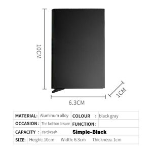 Aluminum Alloy Credit Card Box 10 Cards Automatic Clip RFID Metal Multi Card Slot Card Sleeve Rfid Credit Card Holder Wallet Metal Thin Slim Bank Card Case Men Women Pop Up Minimalist Wallet Small Black Purse Metal Vallet Mens Bag Ultra Thin Rfid Fashion