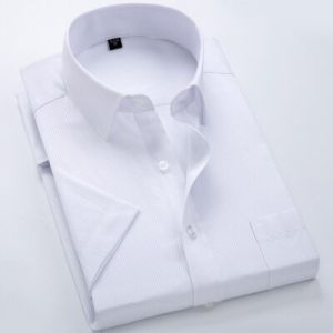 HY Mens Classic Solid/striped Basic Mens Dress Shirts Single Patch Pocket Formal Business Standard-fit Office Social Men Shirt