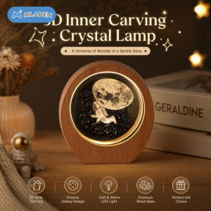 MLADEN 3D Crystal Engraved Night Light Wooden Base USB Powered Ambient Lamp Home Decor Romantic Gift