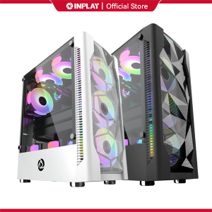 Inplay Meteor 03 Mid Tower PC Case Tempered Glass Gaming Computer Case ATX Desktop Case Black/White