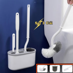 Bộ 3 Cây Chổi Cọ Nhà Tắm Toilet 2 Đầu Xoay 360 Độ Thông Minh - Set 3 Bàn Chải Chà Bồn Cầu Nhà Vệ Sinh Silicon Treo Tường