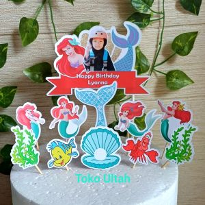 Topper Mermaid Ariel Custom Foto untuk Hiasan Kue Ulang Tahun / Ultah Anak (Toper Putri Duyung)
