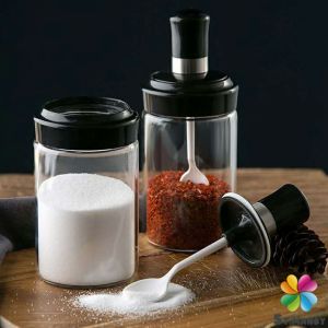 MD โถปรุงรส ได้แก่ ช้อนและพร้อมฝาปิด โถเกลือ กล่องเครื่องปรุงรส Seasoning jar with spoon and lid - MD