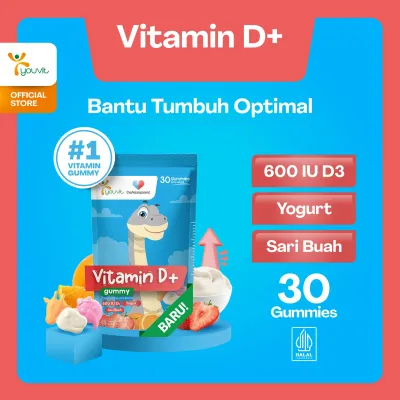 Youvit Vitamin D3 Gummy 30 Hari (1 Pouch) dengan Vitamin D3 600 IU Ekstrak Yogurt dan Sari Buah untuk Pertumbuhan Tulang Kuat