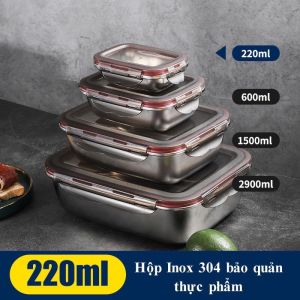 Hộp inox hình chữ nhật 304 có nắp đậy kính chống rò rỉ- HỘP ĐỰNG THỰC PHẨM đủ size