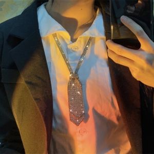 NEXTYOO Luxury Double-layer Tie Shiny Rhinestone Pre-Tied Costume JK Tie‌ Fashion Bow Tie Crystal Diamond Neck Tie Daily Use