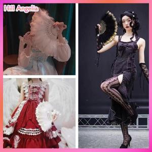 [Hill Angelia] Lolita Feather Folding Fan Fairy Dark Gothic Court Dance Wedding Party Decor