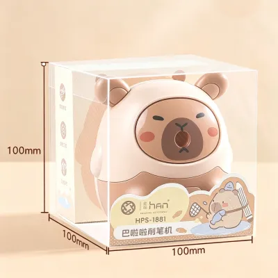 Gọt bút chì tay quay Capybara tự động đưa bút vào và lùi ra - Hình thú dễ thương ABS chịu lực lưỡi dao hợp kim dùng cho bút 6-8mm bao bì trong suốt cao cấp sang trọng quà tặng ý nghĩa