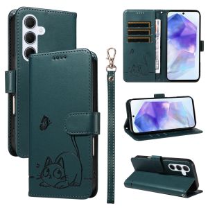 เคสโทรศัพท์กันตกสำหรับ Samsung กาแลคซี A54 A34 A24 A04 A04S A14 5G ปลอก Samsung A14 4G แมวกวักนำโชคกระเป๋าสตางค์หนังแม่เหล็กช่องเสียบบัตรเคสเคสแบบพับปิดได้