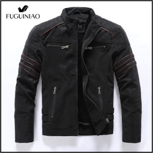 FUGUINIAO 2021 Autumn Winter Mens Leather Jacket Casual Fashion Stand Collar Motorcycle Jacket Men Slim High Quality Pu Leather Coats
