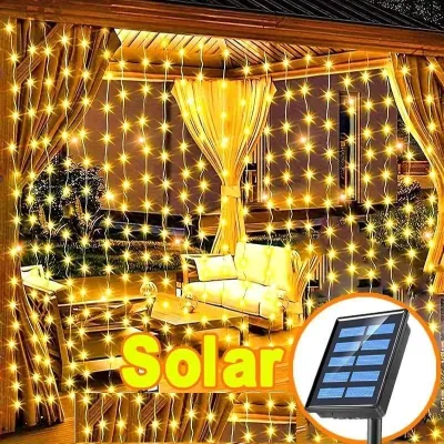 LED Solar Curtain Light Icicle Light Romantic Christmas Wedding Outdoor Decoration String Light