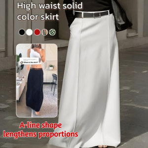 [Fashionable] High Waist Solid Color Long Skirt A-Line Shape Loose Skirt Lengthens Proportions